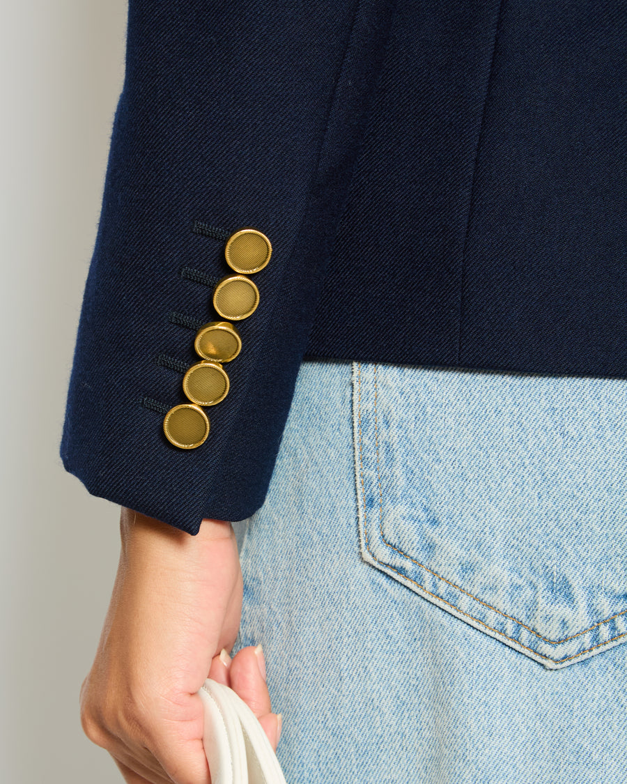 Saint Laurent Navy Single Breasted Blazer with Gold Button Details Size FR 34 (UK 6)