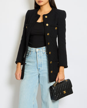 Saint Laurent Black Tweed Long-Sleeve Jacket with Gold Button Detail Size FR 34 (UK 6)