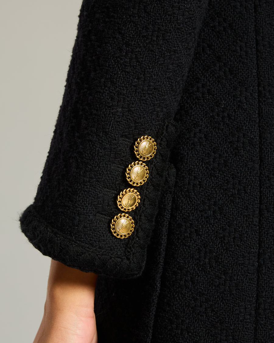 Saint Laurent Black Tweed Long-Sleeve Jacket with Gold Button Detail Size FR 34 (UK 6)
