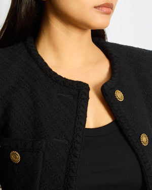 Saint Laurent Black Tweed Long-Sleeve Jacket with Gold Button Detail Size FR 34 (UK 6)