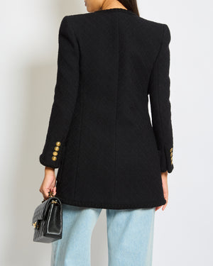 Saint Laurent Black Tweed Long-Sleeve Jacket with Gold Button Detail Size FR 34 (UK 6)
