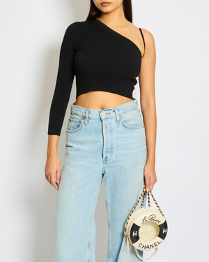 Celine Black Ribbed Asymmetric One-Shoulder Top XS UK 6