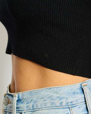 Celine Black Ribbed Asymmetric One-Shoulder Top XS UK 6