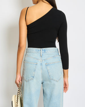 Celine Black Ribbed Asymmetric One-Shoulder Top XS UK 6