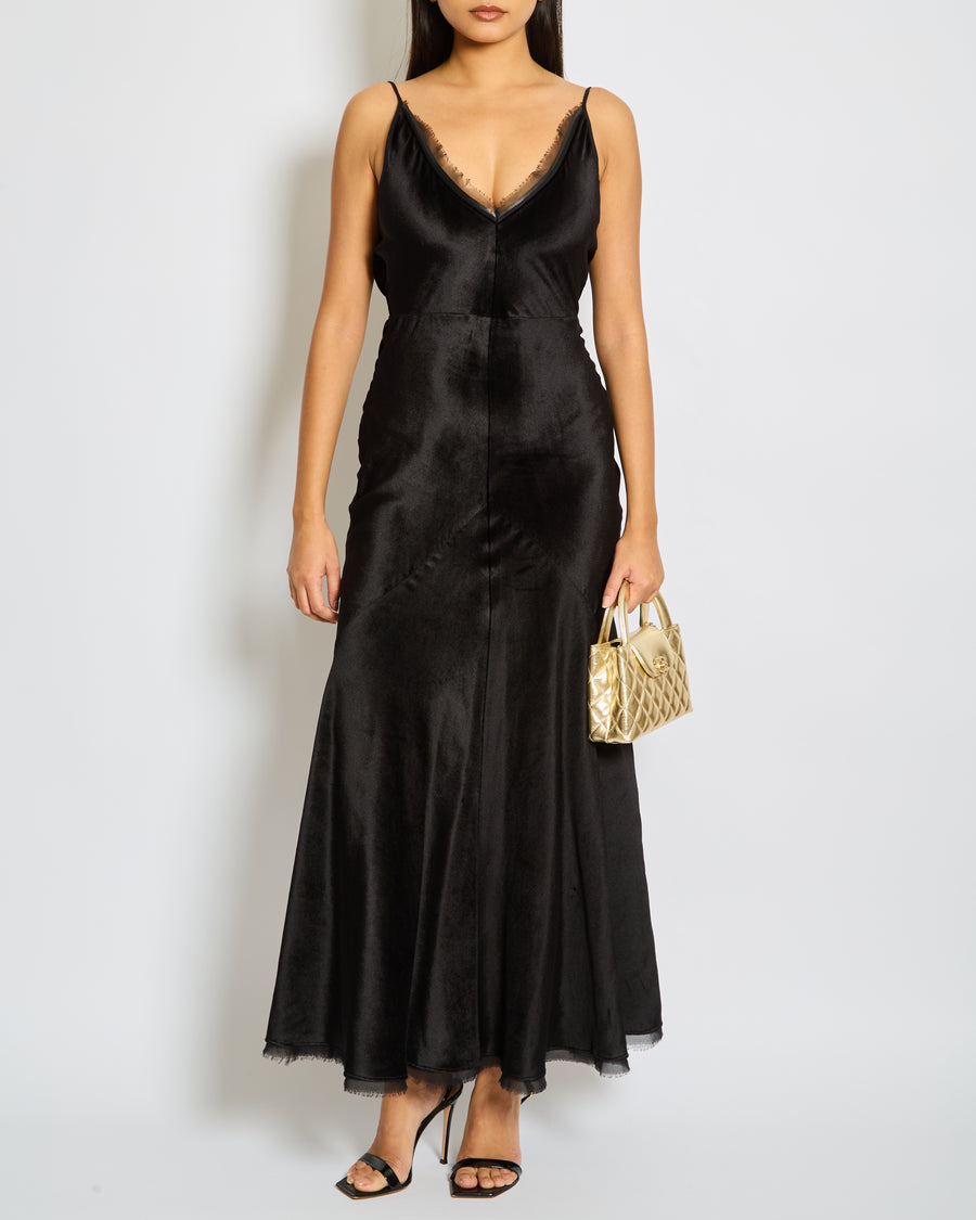 Gabriela Hearst Black Silk V Neck Maxi Dress with Frayed Edge Detail Size  IT 38 (UK 6)