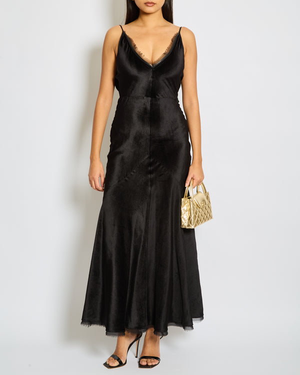 Gabriela Hearst Black Silk V Neck Maxi Dress with Frayed Edge Detail Size  IT 38 (UK 6)