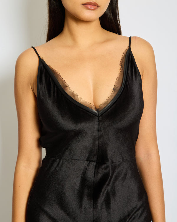 Gabriela Hearst Black Silk V Neck Maxi Dress with Frayed Edge Detail Size  IT 38 (UK 6)