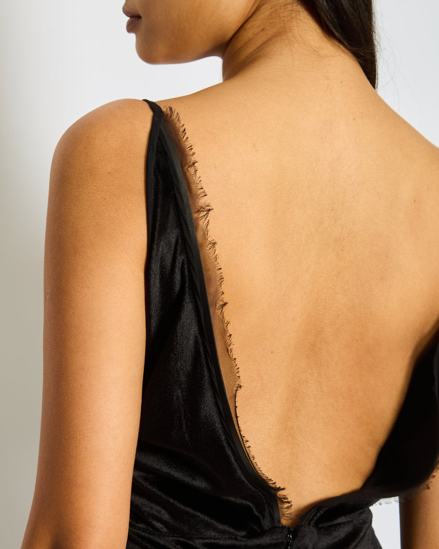 Gabriela Hearst Black Silk V Neck Maxi Dress with Frayed Edge Detail Size  IT 38 (UK 6)