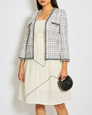 Chanel White, Black, Gold Check Tweed Jacket with Silver Black Trim Detail CC Button Size FR 36 (UK 8)