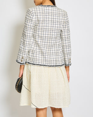 Chanel White, Black, Gold Check Tweed Jacket with Silver Black Trim Detail CC Button Size FR 36 (UK 8)