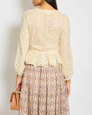 Celine Cream Lace & Embroidery Anglaise Boho Top with Flower and Logo Details Size FR 34 (UK 6)