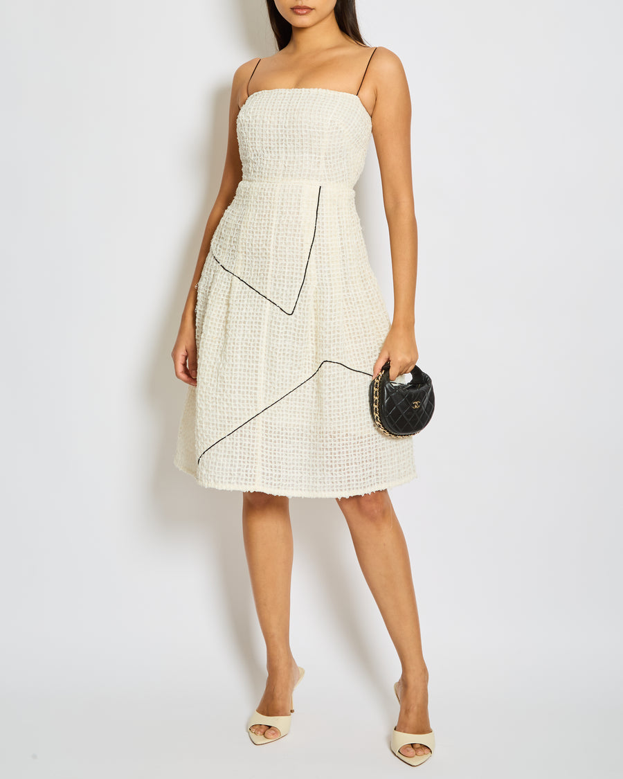 Chanel Cream, Black Simple Strap Organza Check Dress Size FR 36 (UK 8)