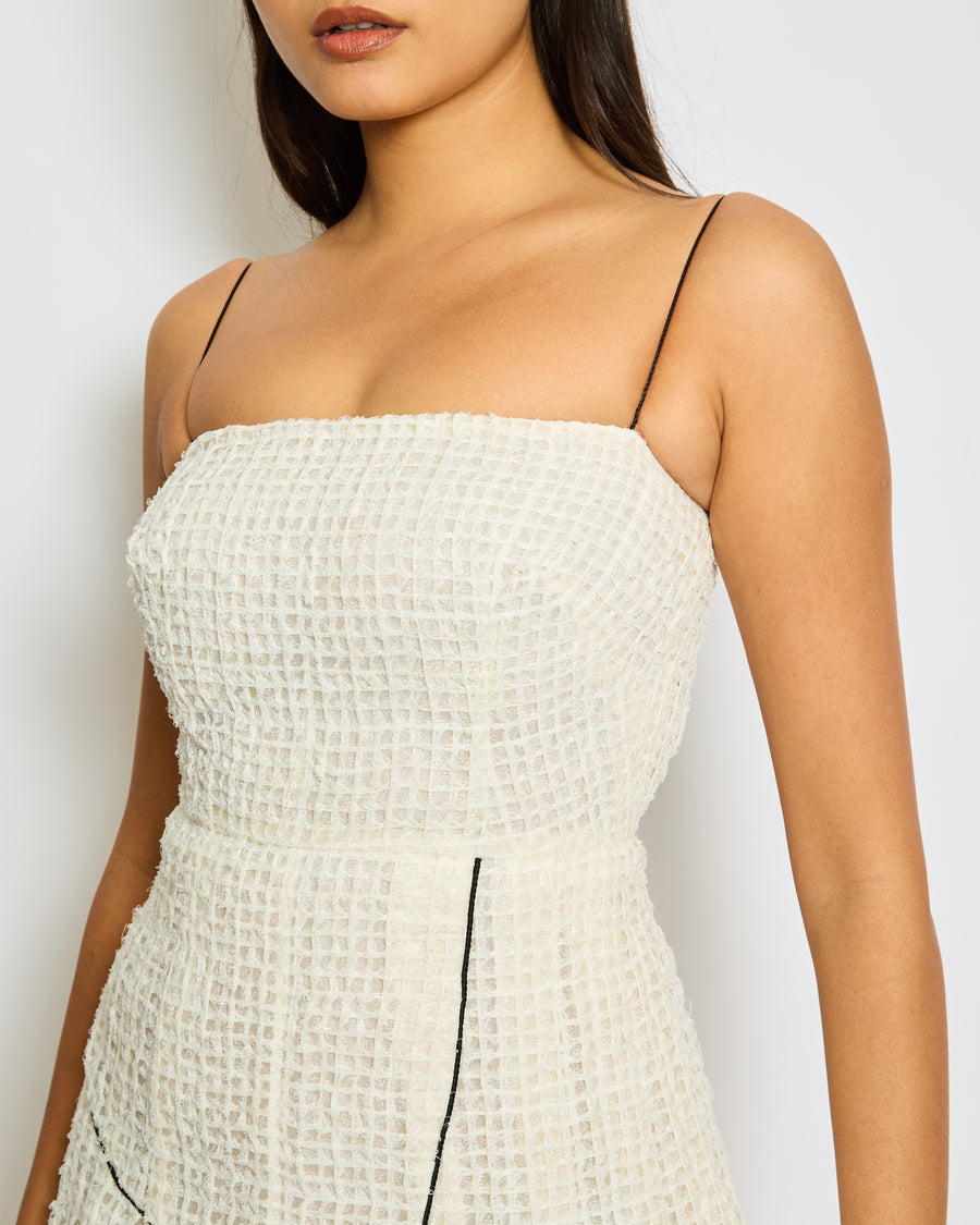 Chanel Cream, Black Simple Strap Organza Check Dress Size FR 36 (UK 8)