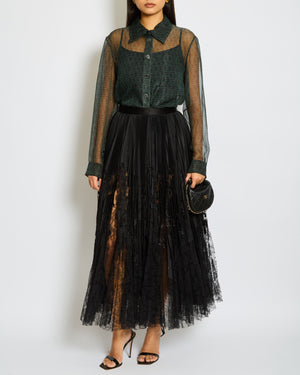 Alexander Mcqueen Black Long Pleated Lace Detailing Skirt Size IT 40 (UK 8)