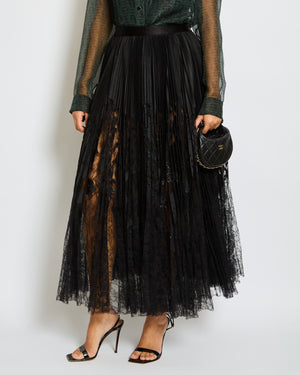 Alexander Mcqueen Black Long Pleated Lace Detailing Skirt Size IT 40 (UK 8)