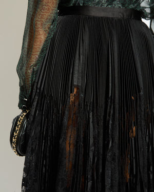 Alexander Mcqueen Black Long Pleated Lace Detailing Skirt Size IT 40 (UK 8)