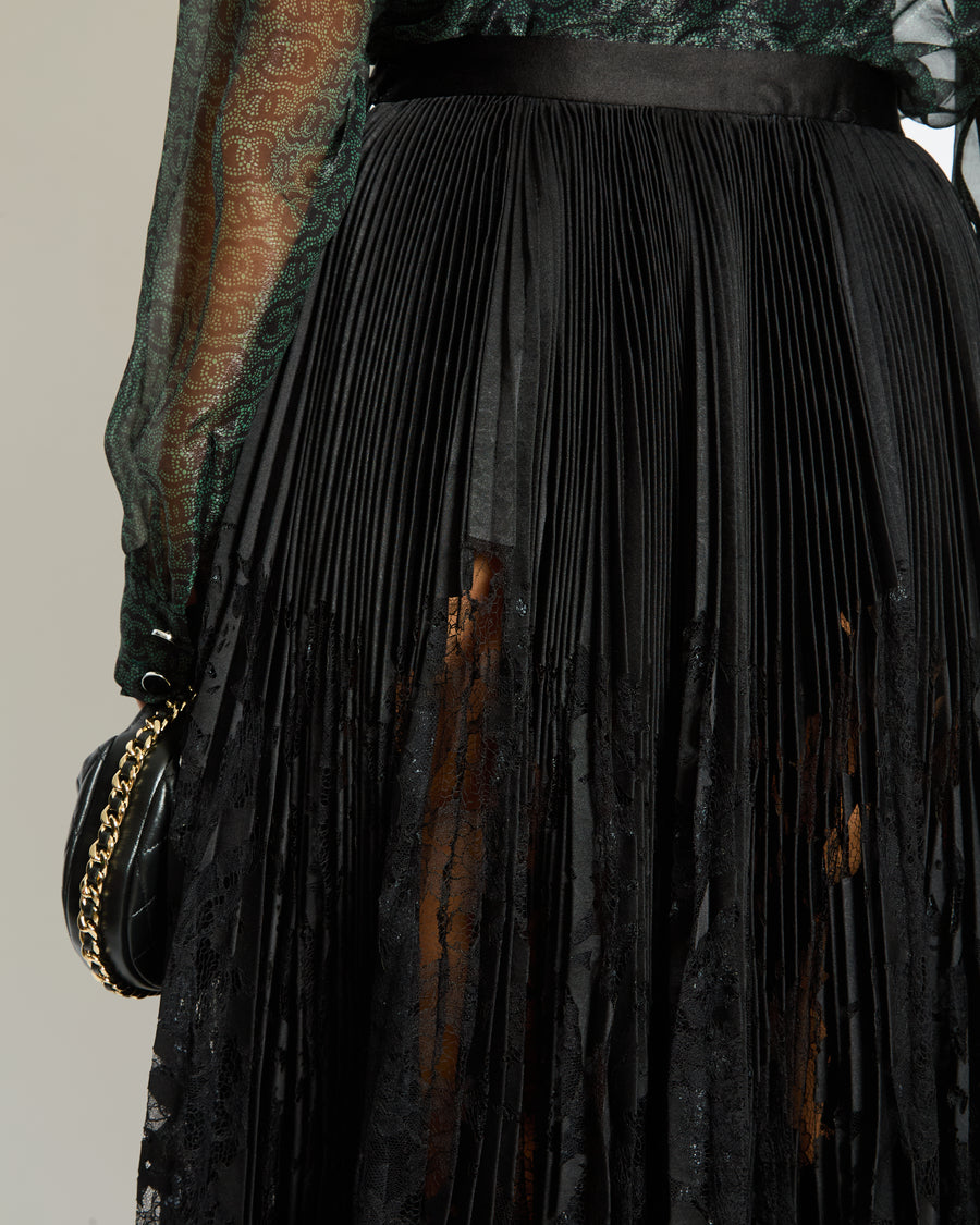 Alexander Mcqueen Black Long Pleated Lace Detailing Skirt Size IT 40 (UK 8)