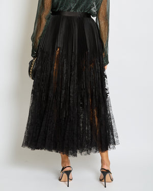 Alexander Mcqueen Black Long Pleated Lace Detailing Skirt Size IT 40 (UK 8)
