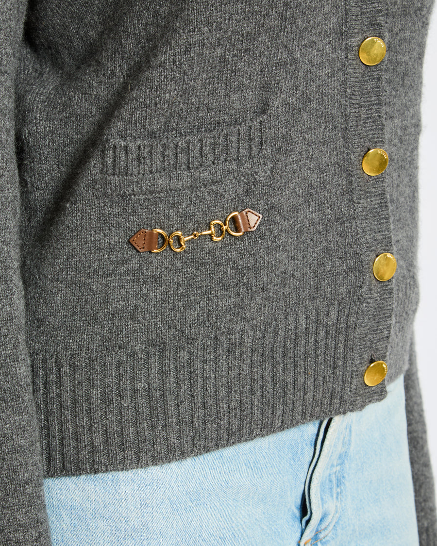 Gucci Grey Cardigan with Button Details and Buckle Detailing on Pockets Size IT 40-42 (UK 8-10)