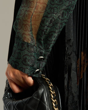 Chanel Khaki Sheer CC Logo Long Sleeve Blouse Size FR 44 (UK 16)