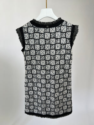 Chanel Black, White Sequin Sleeveless Dress with Frayed Edge Detail Size FR 34 (UK6)