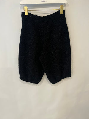 Chanel Black Tweed Shimmery Bermuda Shorts with Silver Flower Crystal Buttons Size FR 34 (UK 6)