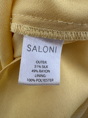 Saloni Pastel Yellow Renu Draped Ruffle Silk Blend Maxi Dress Size UK UK 8