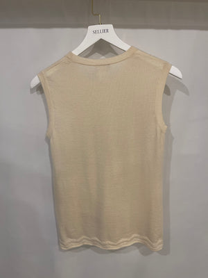 Chanel Cream Cashmere Sleeveless Top with CC Logo Detail Size FR 36 (UK 8)