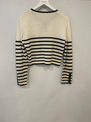 Chanel Black and White Striped Cardigan with Gold CC Logo Buttons Size  FR 42 (UK 14)