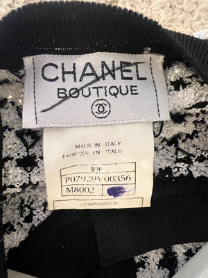 Chanel Spring 1997 Black and White Cardigan with Gold and Transparent CC Buttons Detail Size FR 38 (UK 10)