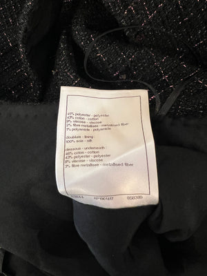 Chanel Resort 2024 Black Embellished Mini Dress with Pink Metallic Details and Crystal CC Logo Buttons Size FR 36 (UK 8)