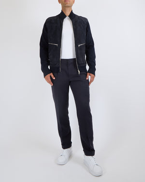 Hermès Menswear Navy Suede and Wool Jacket with Silver Zip Details Size XL (UK 44)