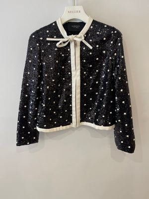 Giambattista Valli Black and White Sequin Polka Dot Cardigan and Mini Skirt Set Size IT 38/40 (UK 6/8) RRP £4,100