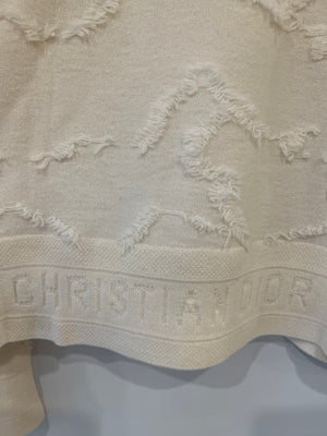 Christian Dior Cream Cashmere Jumper with Back Logo and Frayed Textured Details Size FR 34 (UK 6)