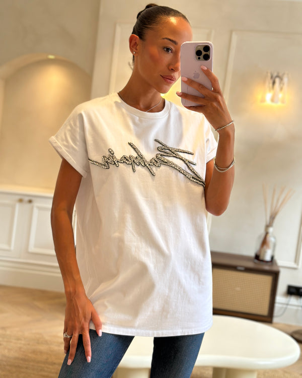 Balmain White Thick Cotton T-shirt with Embellished Logo Detail Size FR 36 (UK 8)