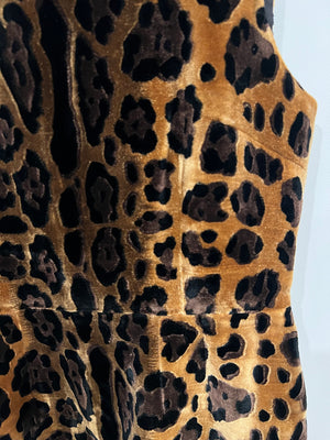 Dolce & Gabbana Brown Leopard Print Velours Sleeveless Mini Dress Size IT 44 (UK 12)