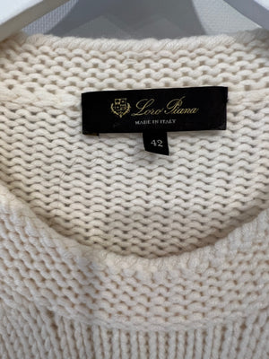 Loro Piana Cream Cashmere Knit Jumper with Knitted Flower and Crystal Details Size IT 42 (UK 10)