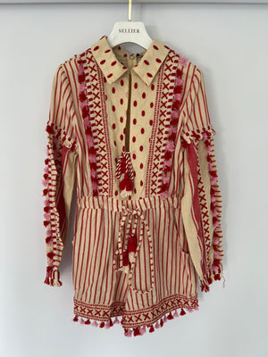 Dodo Bar Or Red Striped Long Sleeve Playsuit with Pocket Detail Size S (UK 8)