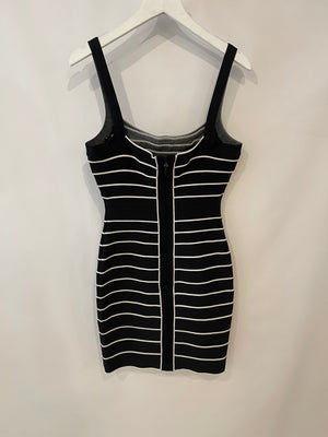 Herve Leger Black and White Striped Bandage Mini Dress Size S (UK 8)