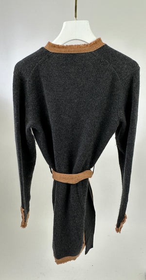 Chanel 06/A Charcoal Long Line Cardigan with Tie Detail FR 38 (UK 10)