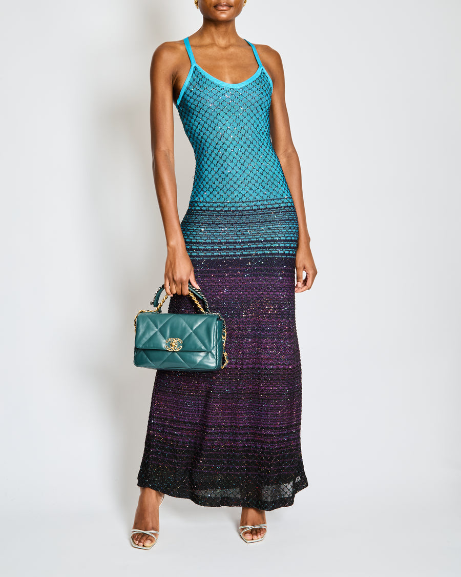 Missoni Blue and Purple Sequin Embellished Crochet Maxi Dress IT 38 Size UK 6