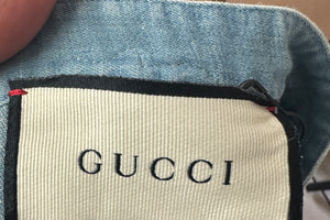 Gucci Stonewash Chambray Long Sleeve Tunic Dress with Lace-Trimmed Detail IT 38 (UK 6)