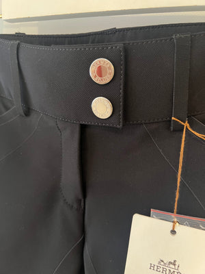 Hermès Black Riding Trousers with Orange Detail and Silver Logo Buttons Size FR 34 (UK 6) RRP £900