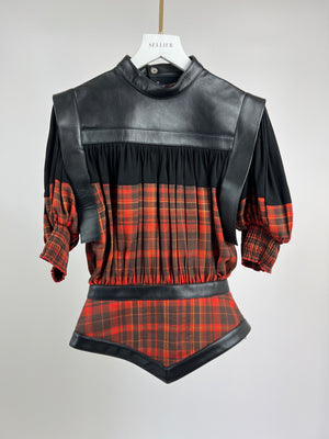 Louis Vuitton Red Check Top with Black Leather Detail Size FR 34 (UK 6)