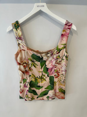 Dolce Gabbana Pink Silk Floral Print Top and Midi Skirt Set Size IT 40 (UK 8)