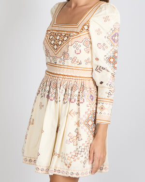Ulla Johnson Cotton and Linen Blend Embroidered Adilah Mini Dress in Ochre Size 0 (UK 4-6)