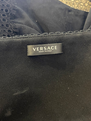 Versace Black and White Baroque Print Bralette with Lace Trim Detail Size IT 46 (UK 14)