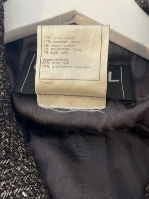 Chanel Fall 2007 Grey Metallic Tweed Double-Breasted Jacket with CC Logo Star Buttons Size FR 36 (UK 8)