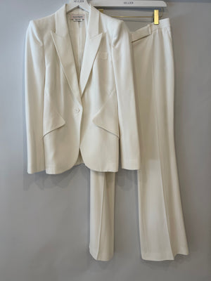 Alexander McQueen White Blazer Jacket and Matching Trousers Set with White Button Details Size IT 42/44 (UK 10/12)