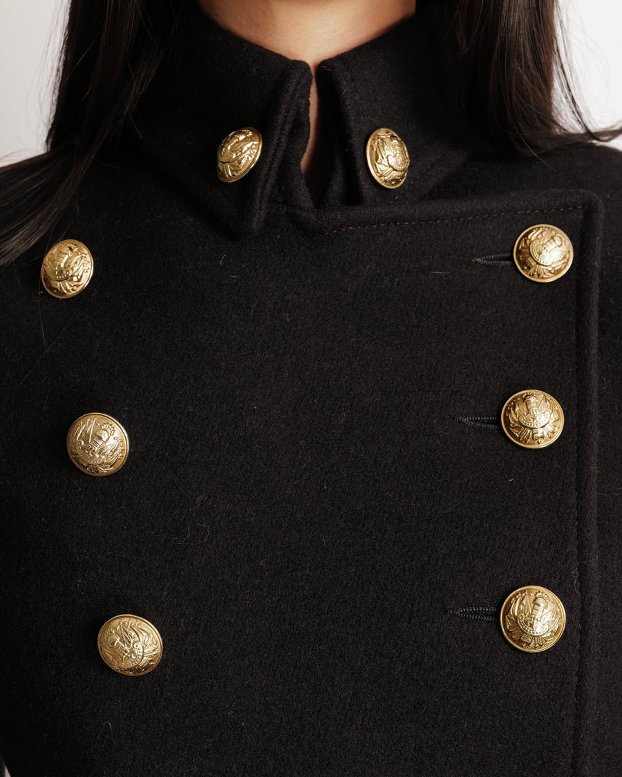 Balmain Black Wool Double Breasted Coat with Gold Buttons Size FR 38 (UK 10)